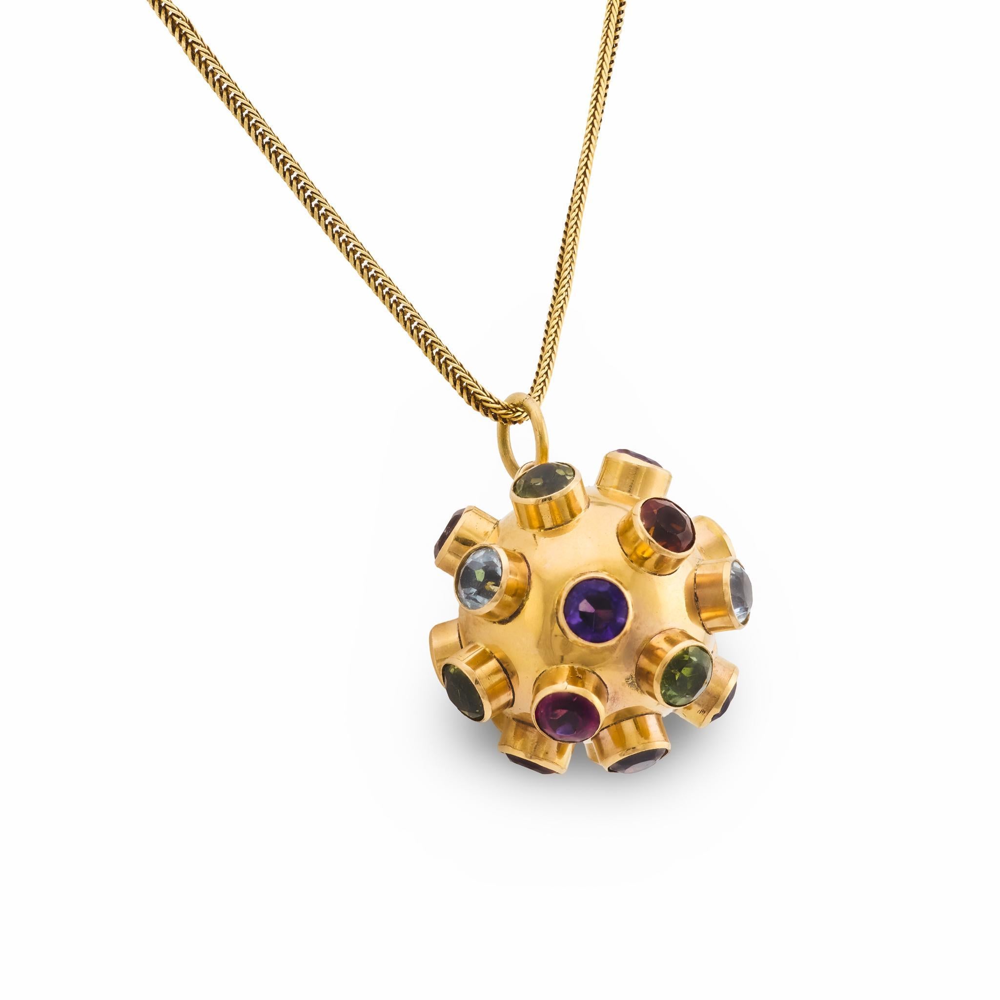 Moderne Collier Sputnik vintage en or rose et jaune 14k à pierres multiples en vente
