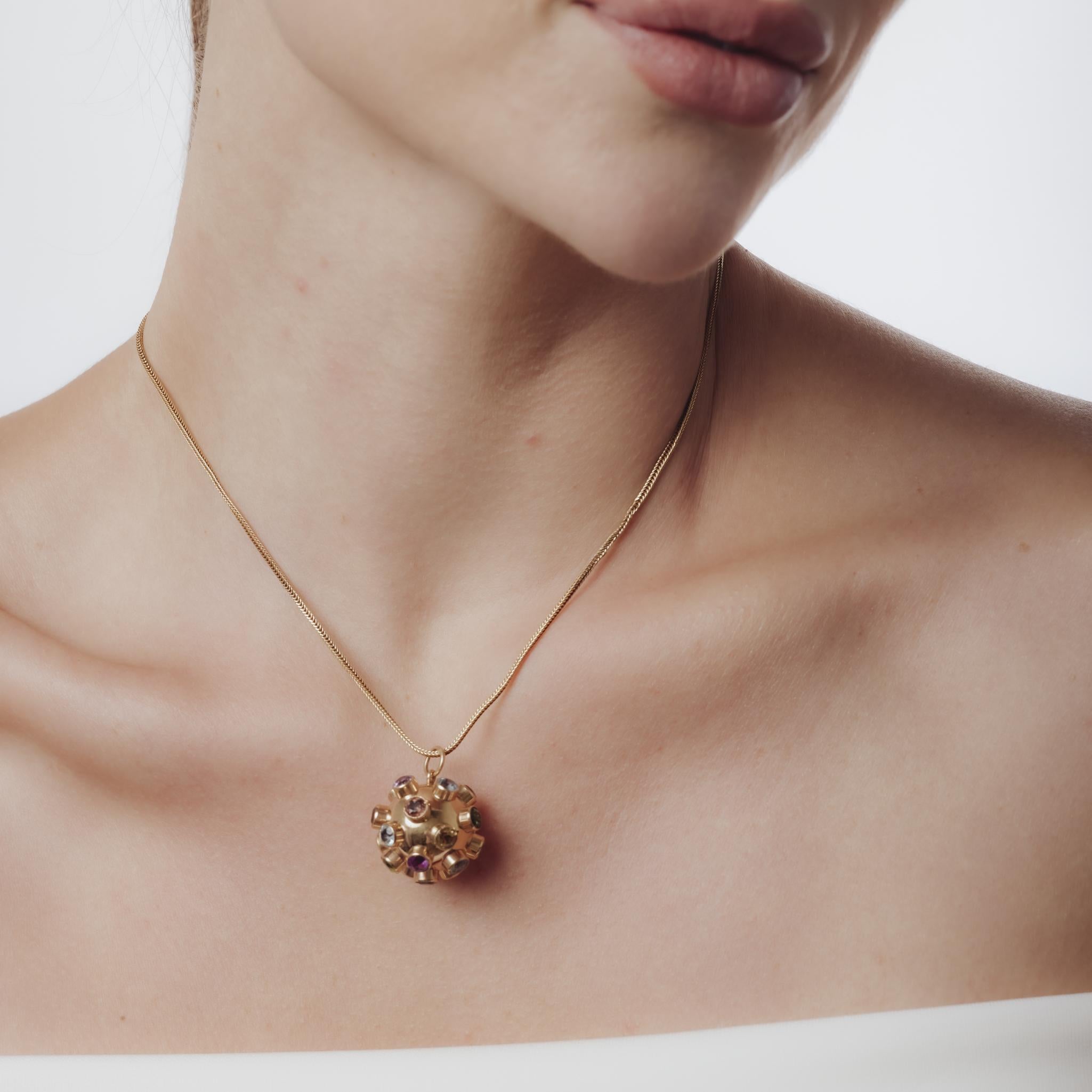 Taille ronde Collier Sputnik vintage en or rose et jaune 14k à pierres multiples en vente