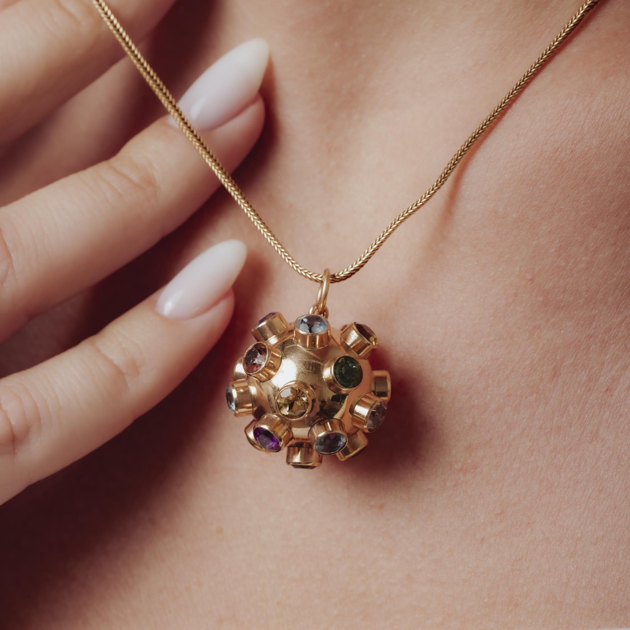 Collier Sputnik vintage en or rose et jaune 14k à pierres multiples Pour femmes en vente