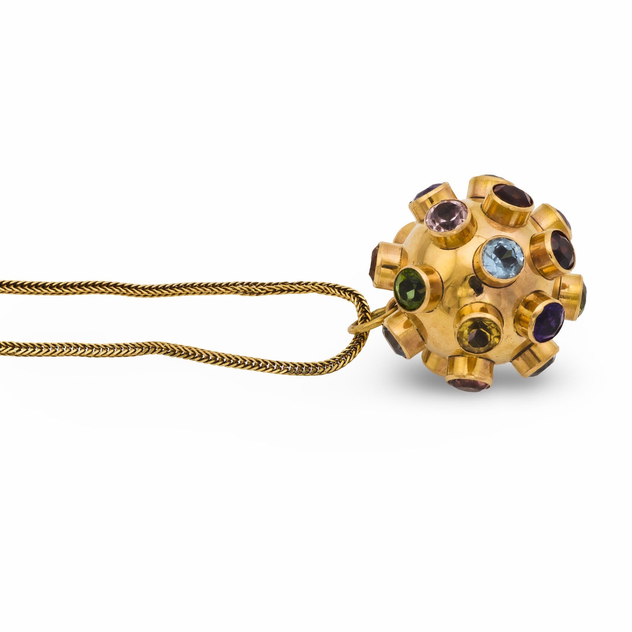 Collier Sputnik vintage en or rose et jaune 14k à pierres multiples en vente 1