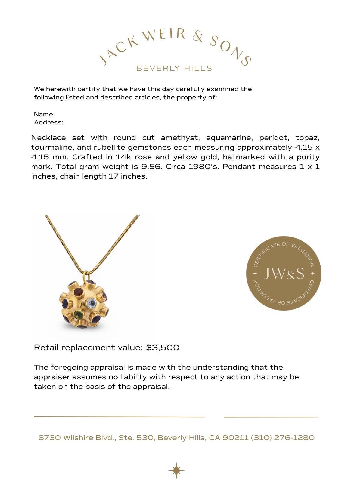 Collier Sputnik vintage en or rose et jaune 14k à pierres multiples en vente 3