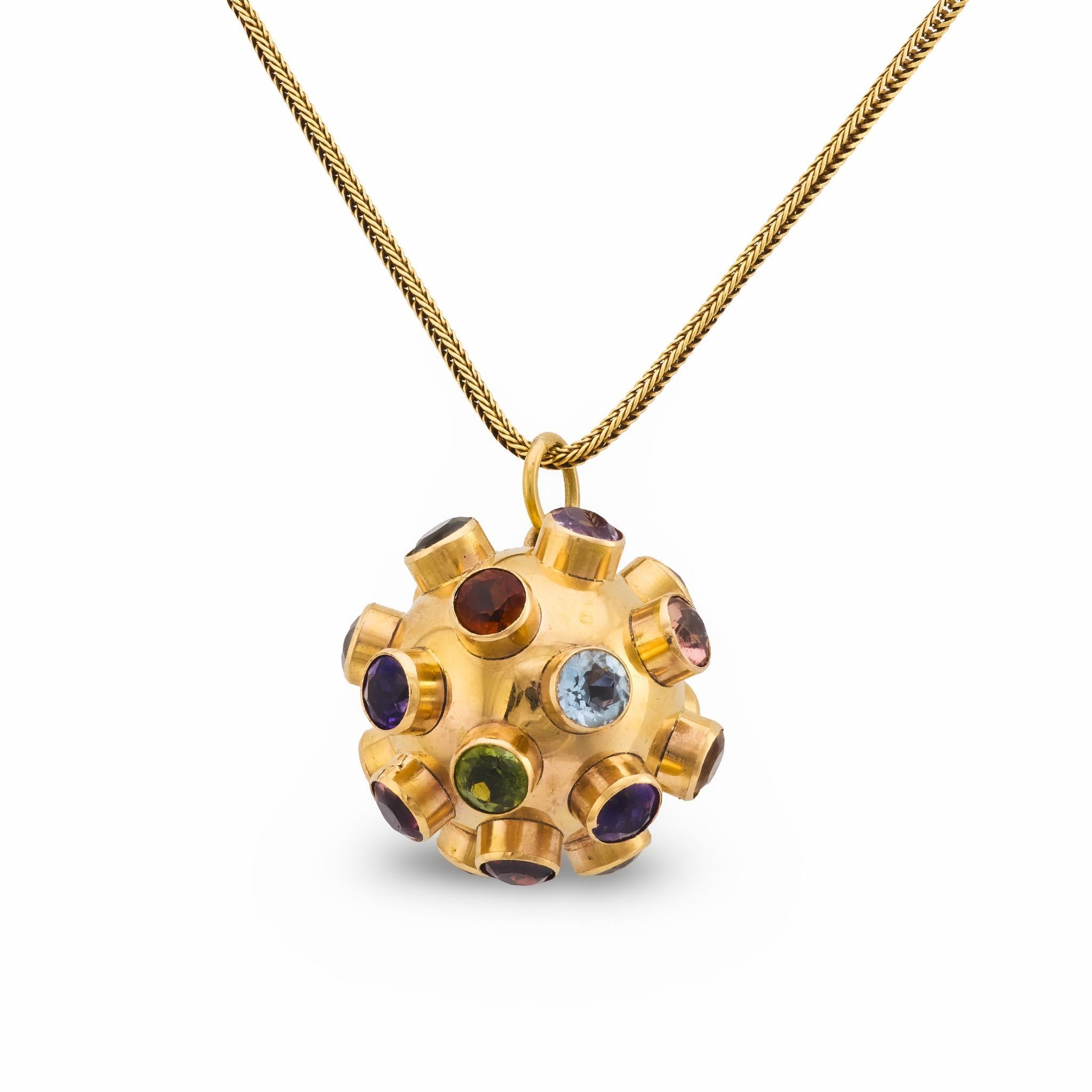Collier Sputnik vintage en or rose et jaune 14k à pierres multiples