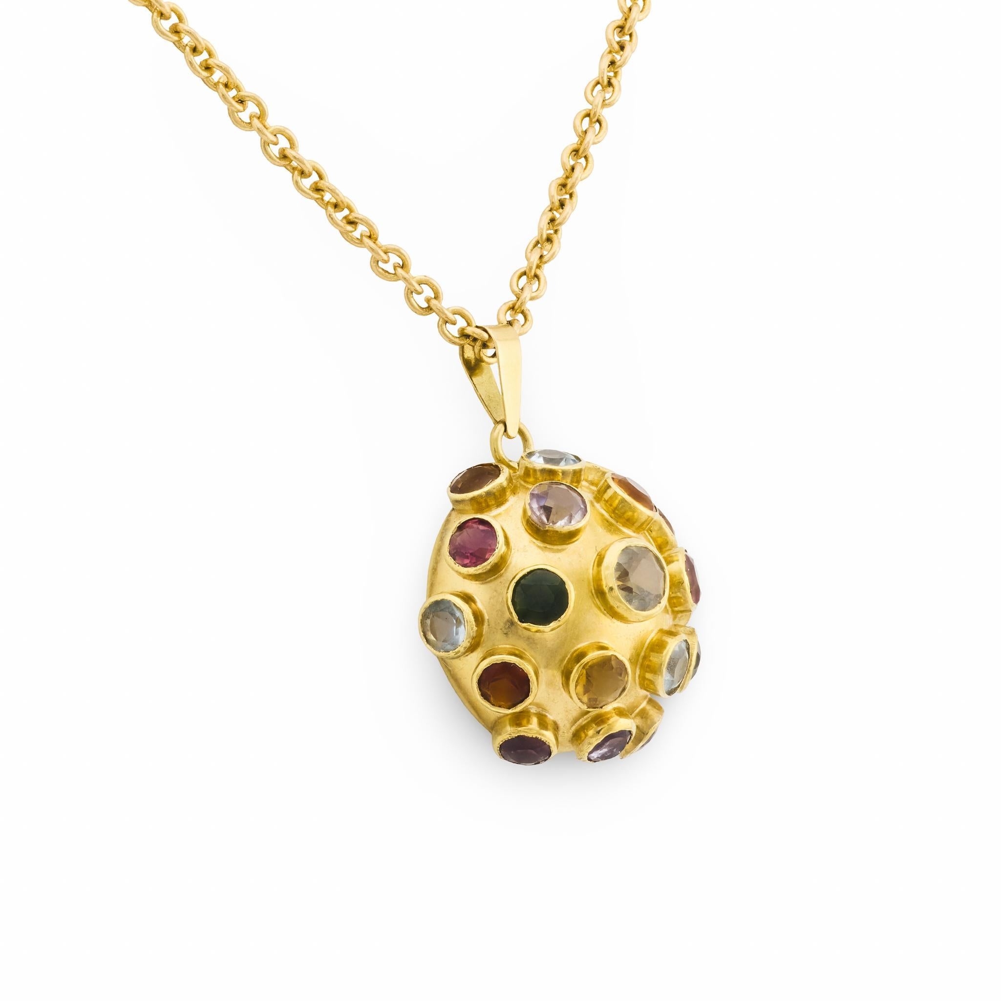 Moderne Collier vintage demi Sputnik en or jaune 14k et pierres multiples en vente
