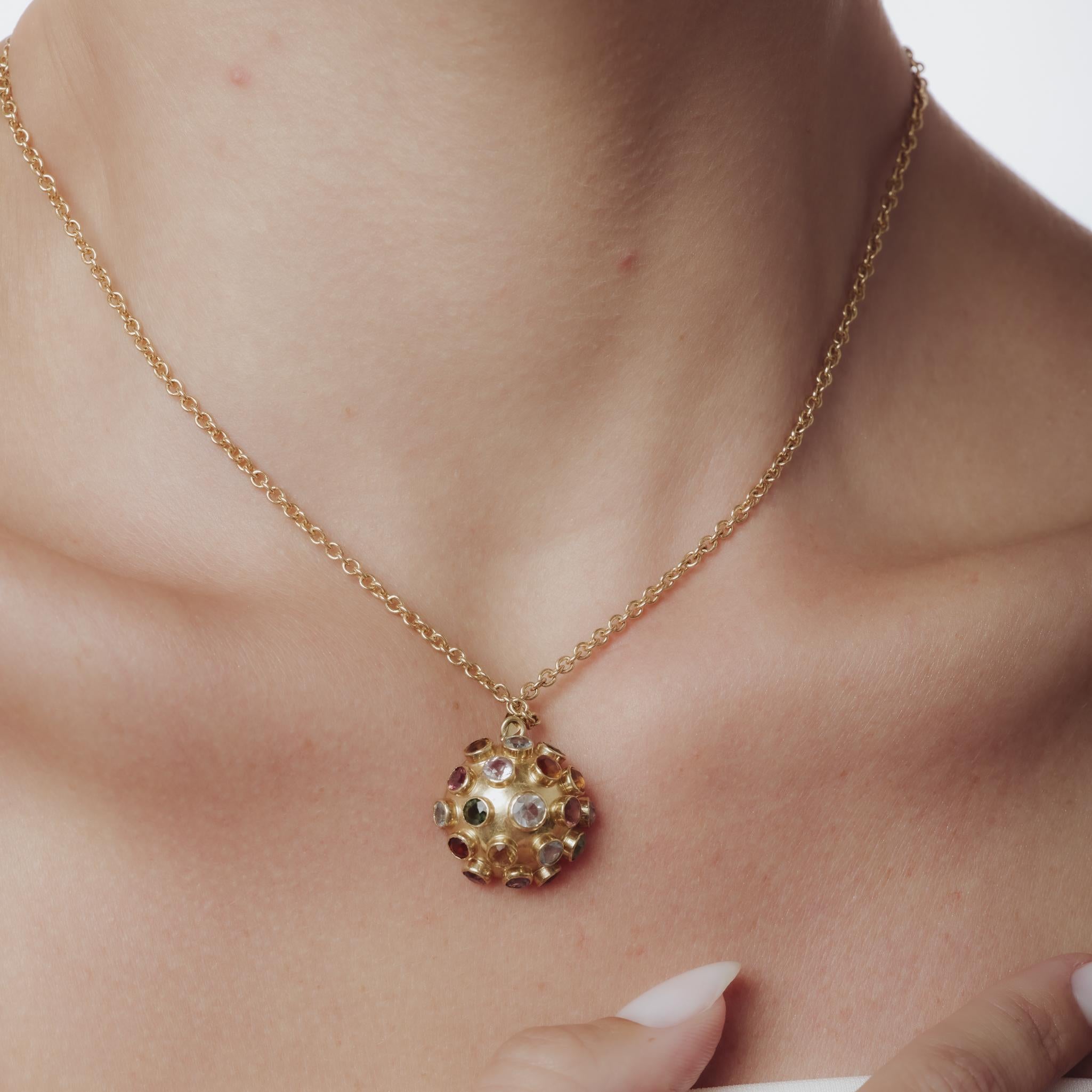 Collier vintage demi Sputnik en or jaune 14k et pierres multiples Pour femmes en vente