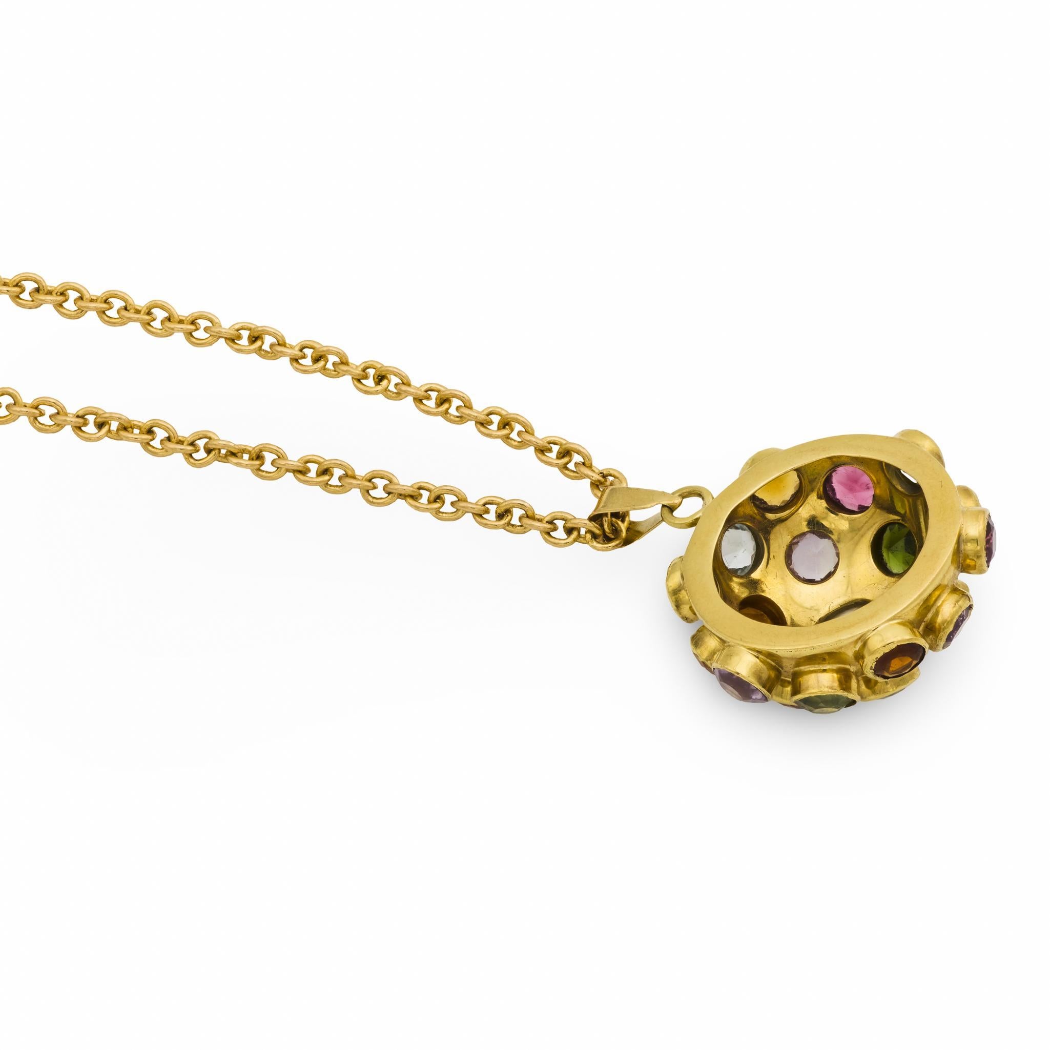 Collier vintage demi Sputnik en or jaune 14k et pierres multiples en vente 1