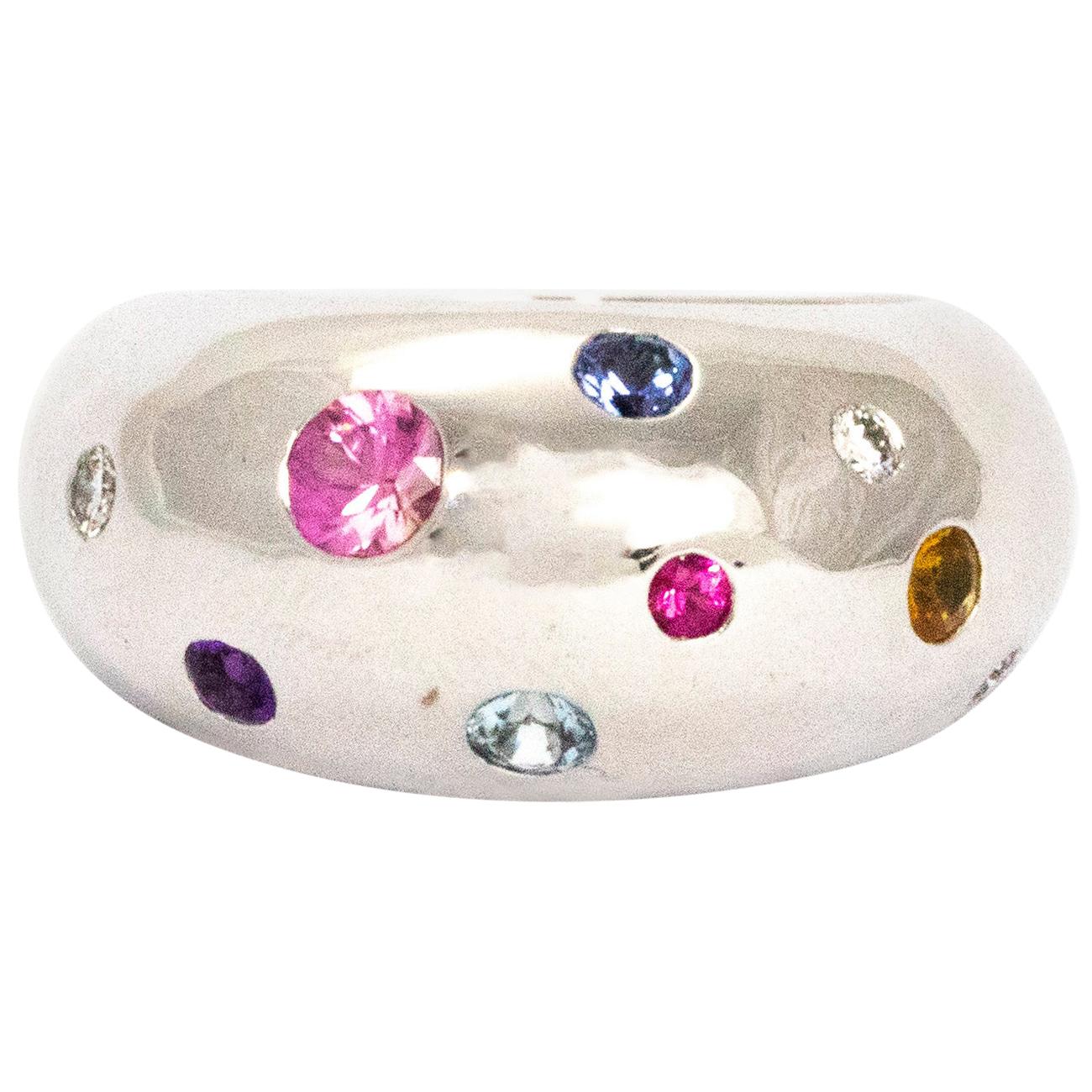 Vintage Multi-Stone 18 Carat White Gold Chunky Ring For Sale