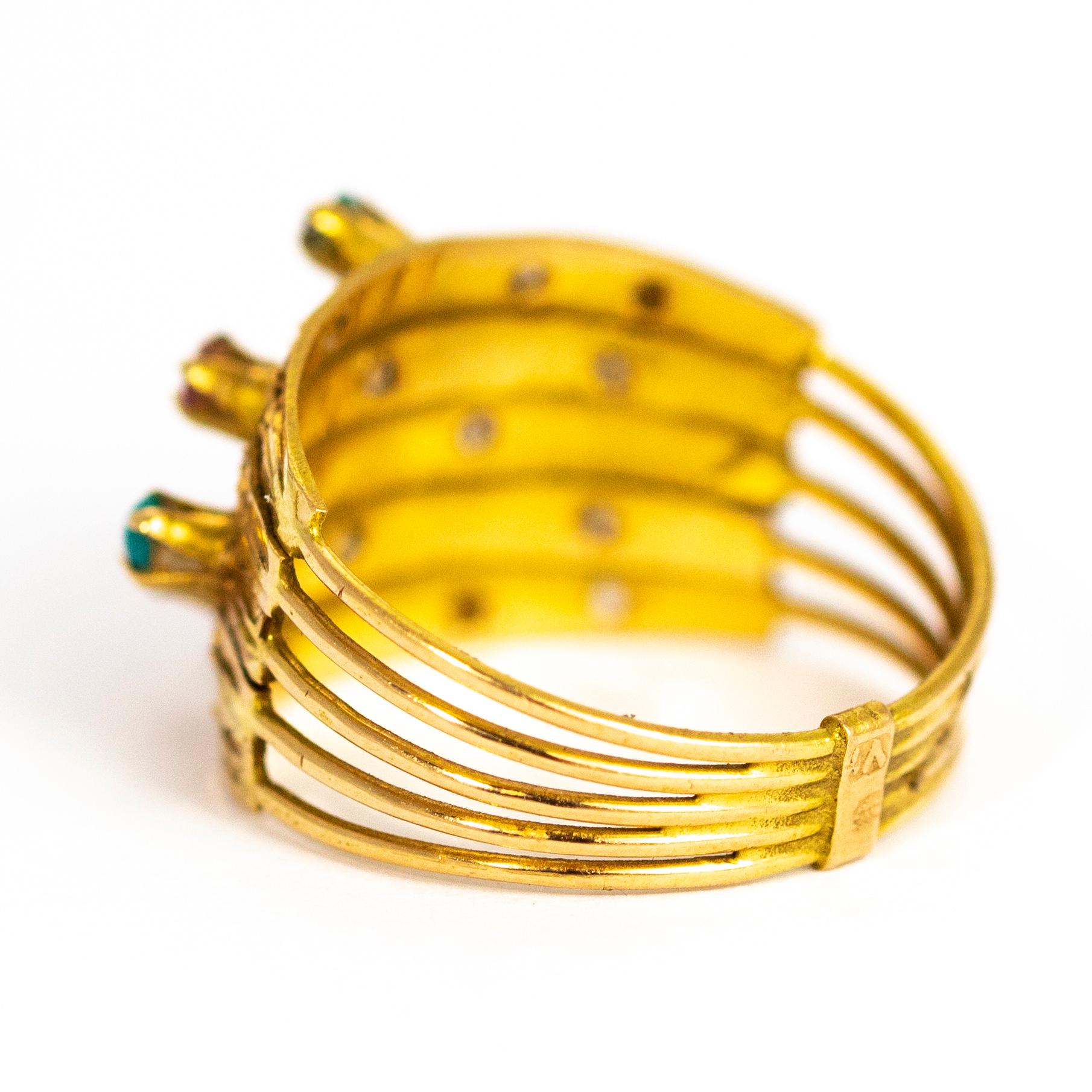 Modern Vintage Multi Stone 9 Carat Gold Ring