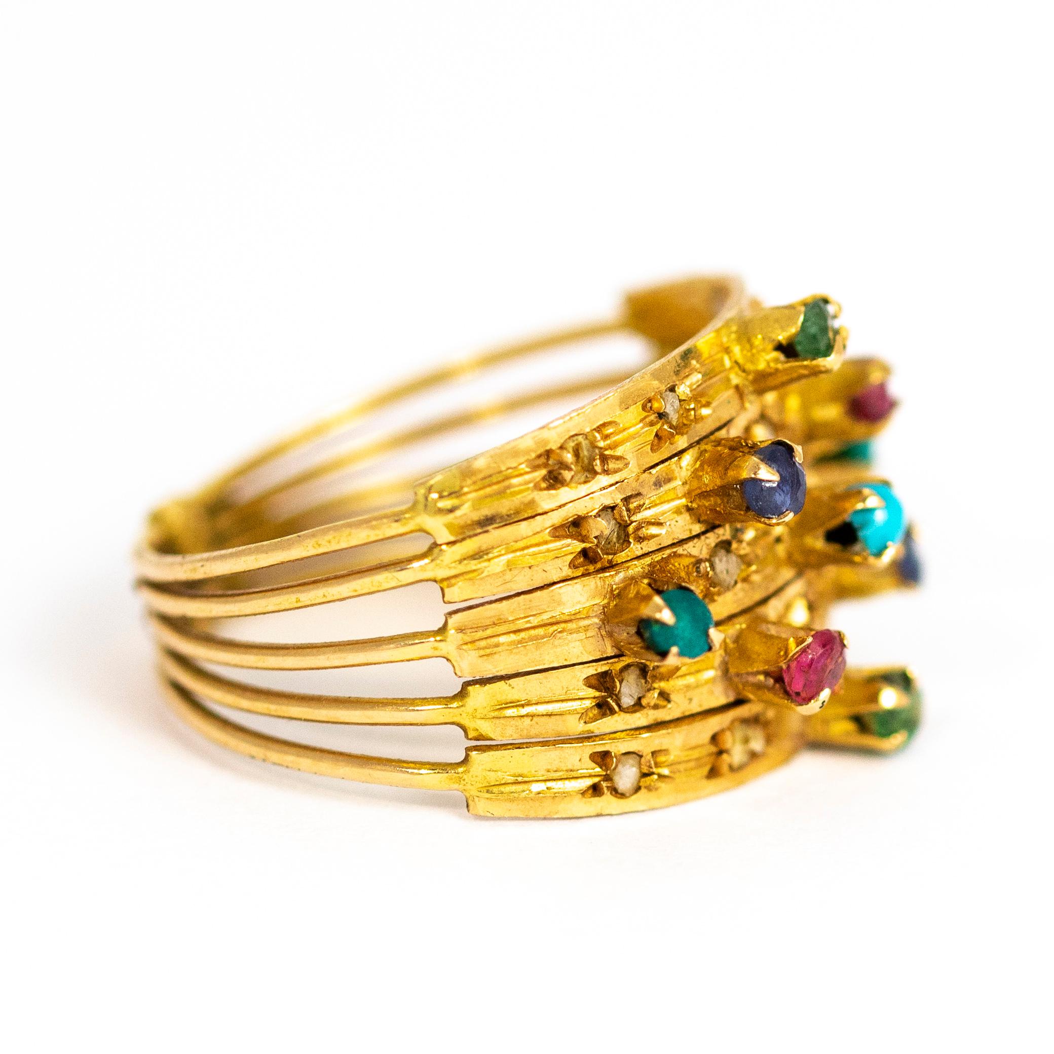Women's or Men's Vintage Multi Stone 9 Carat Gold Ring