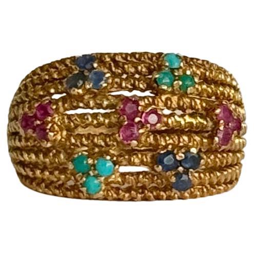 Anello vintage multi pietra in oro 9 carati