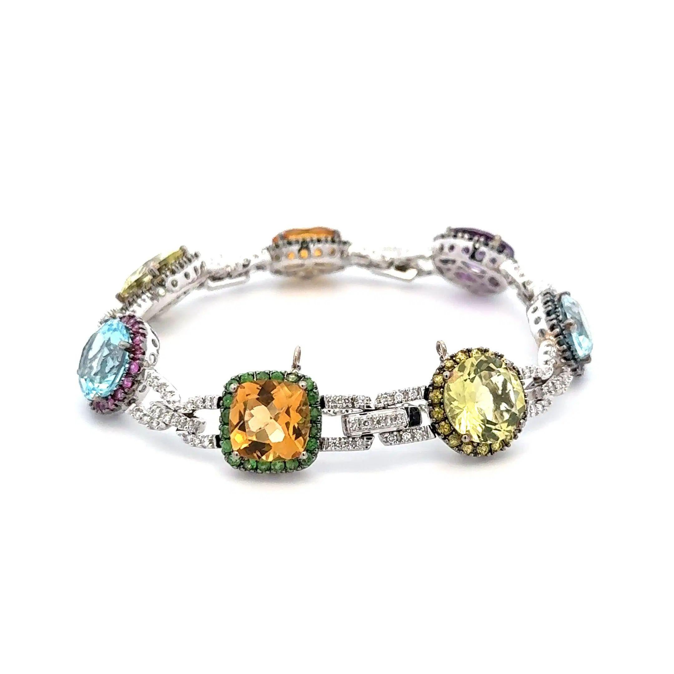 Einfach schön! Fein detaillierte Exquisite Multi Stone Gold Link Station Vintage-Armband. Sicher von Hand gefasst mit Topas, Citrin, Amethyst, Saphir und 1,25 tcw Diamanten. Armband misst ca. 7