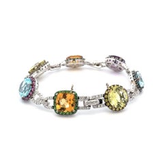 Vintage Multi Stone Topaz, Citrine, Amethyst, Sapphire and Diamond Gold Bracelet