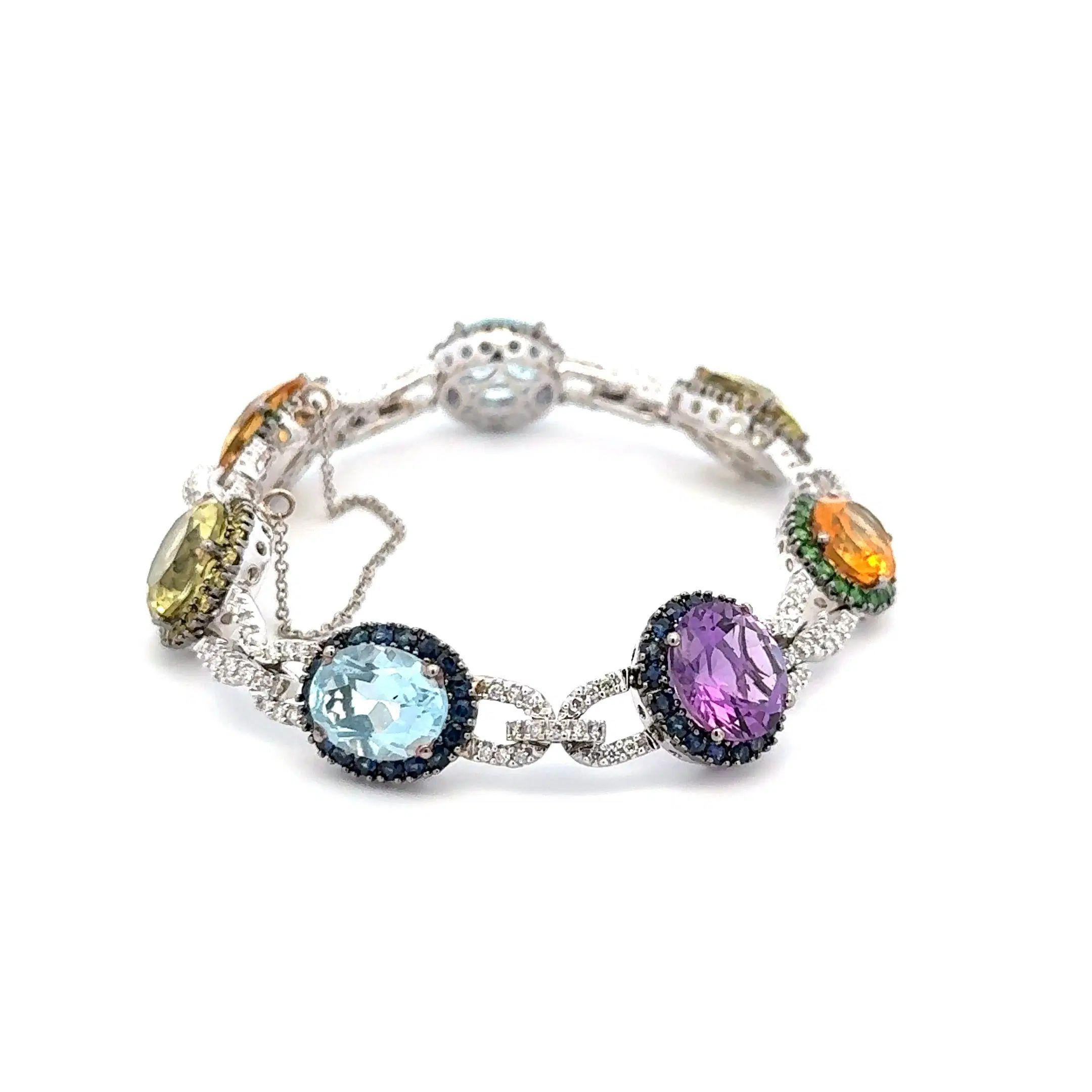 Vintage Multi Stone Topas, Citrin, Amethyst, Saphir und Diamant Goldarmband (Gemischter Schliff) im Angebot