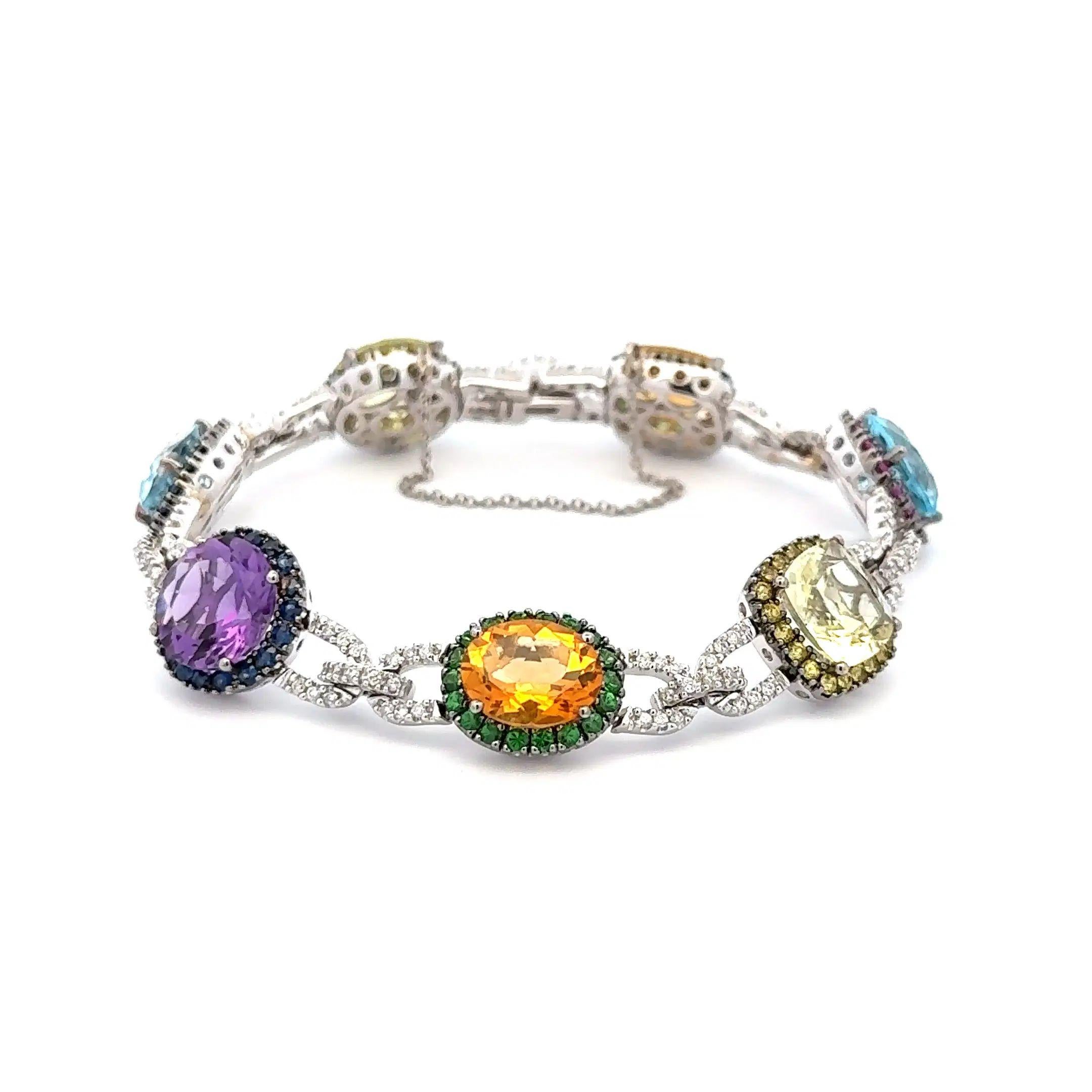 Vintage Multi Stone Topas, Citrin, Amethyst, Saphir und Diamant Goldarmband im Zustand „Hervorragend“ im Angebot in Montreal, QC