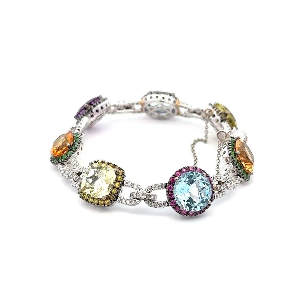 Vintage Multi Stone Topas, Citrin, Amethyst, Saphir und Diamant Goldarmband Damen im Angebot