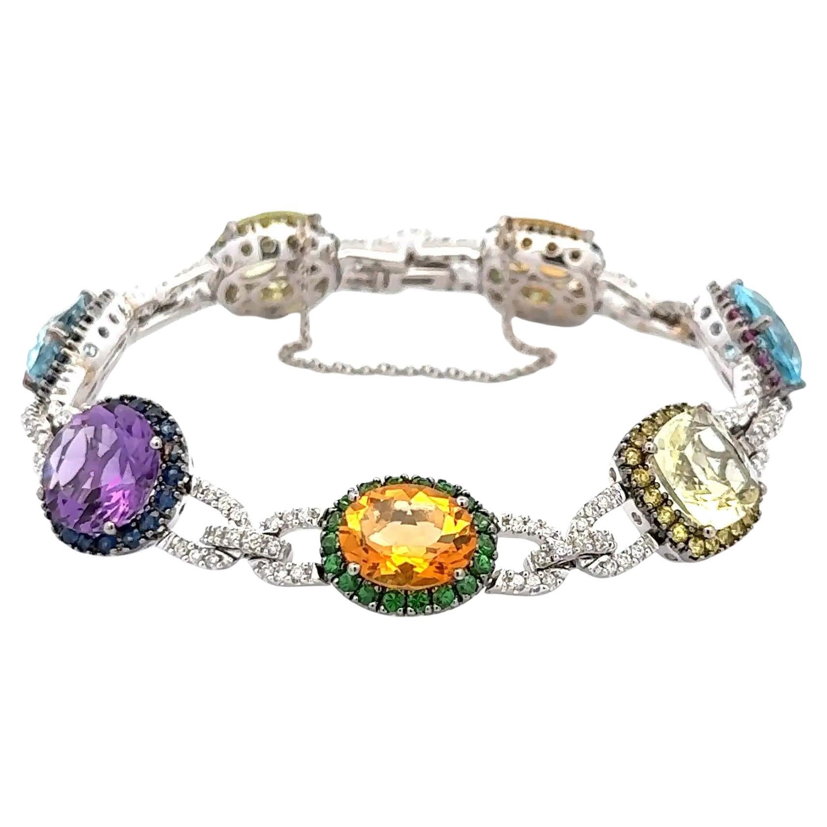 Vintage Multi Stone Topas, Citrin, Amethyst, Saphir und Diamant Goldarmband im Angebot