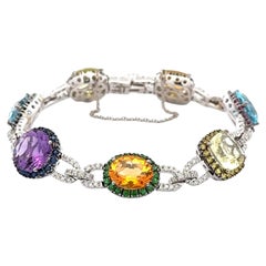 Pulsera de Oro Vintage Multi Piedras Topacio, Citrino, Amatista, Zafiro y Diamantes