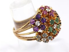 Vintage Multi-Stone, Yellow Gold Bombe Flower Ring