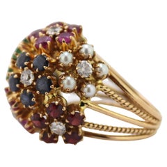 Vintage Multi-Stone, Yellow Gold Bombe Flower Ring