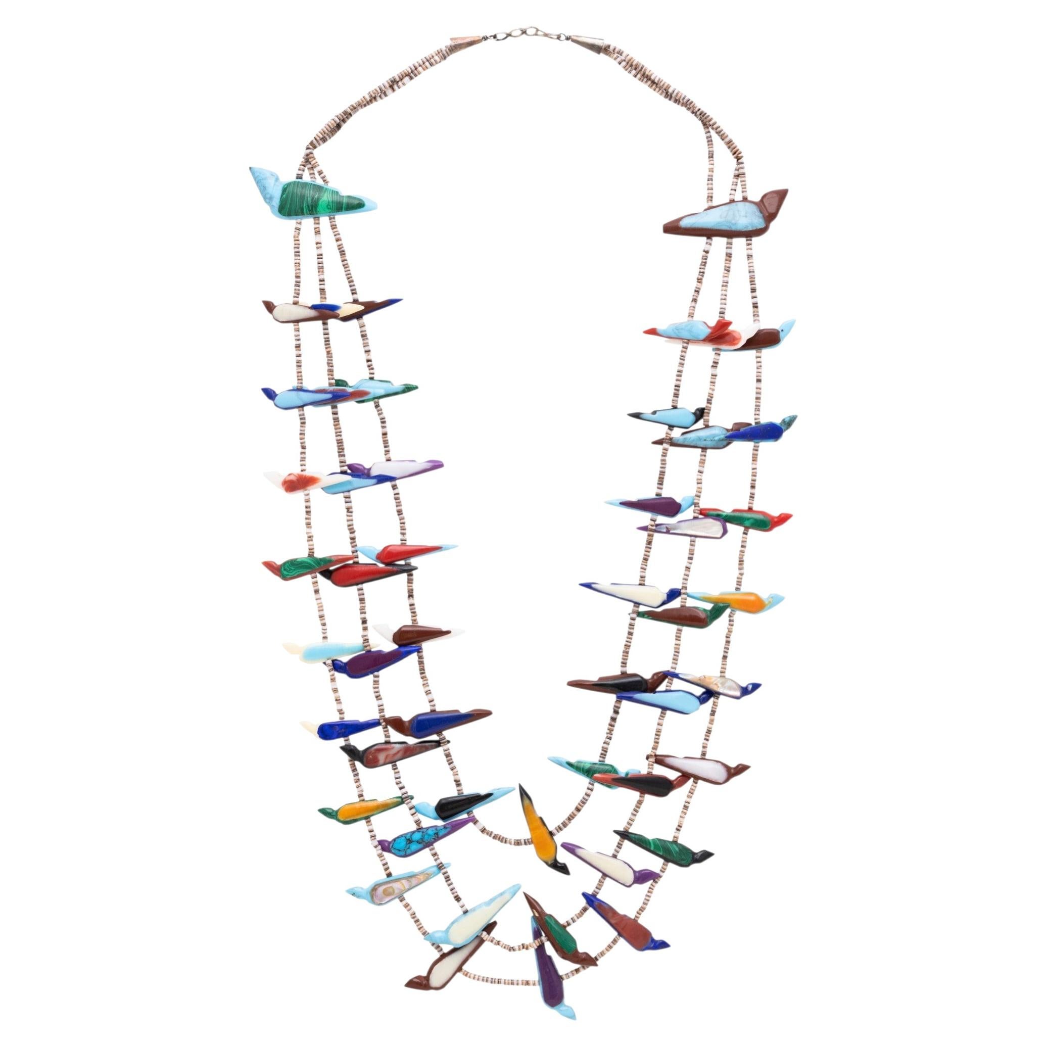 Vintage Multi Strand Bird Fetish Beaded Necklace
