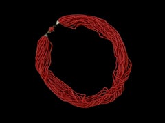 Vintage Multi Strand Faux Red Coral Bead Necklace - United States - Circa 1950's