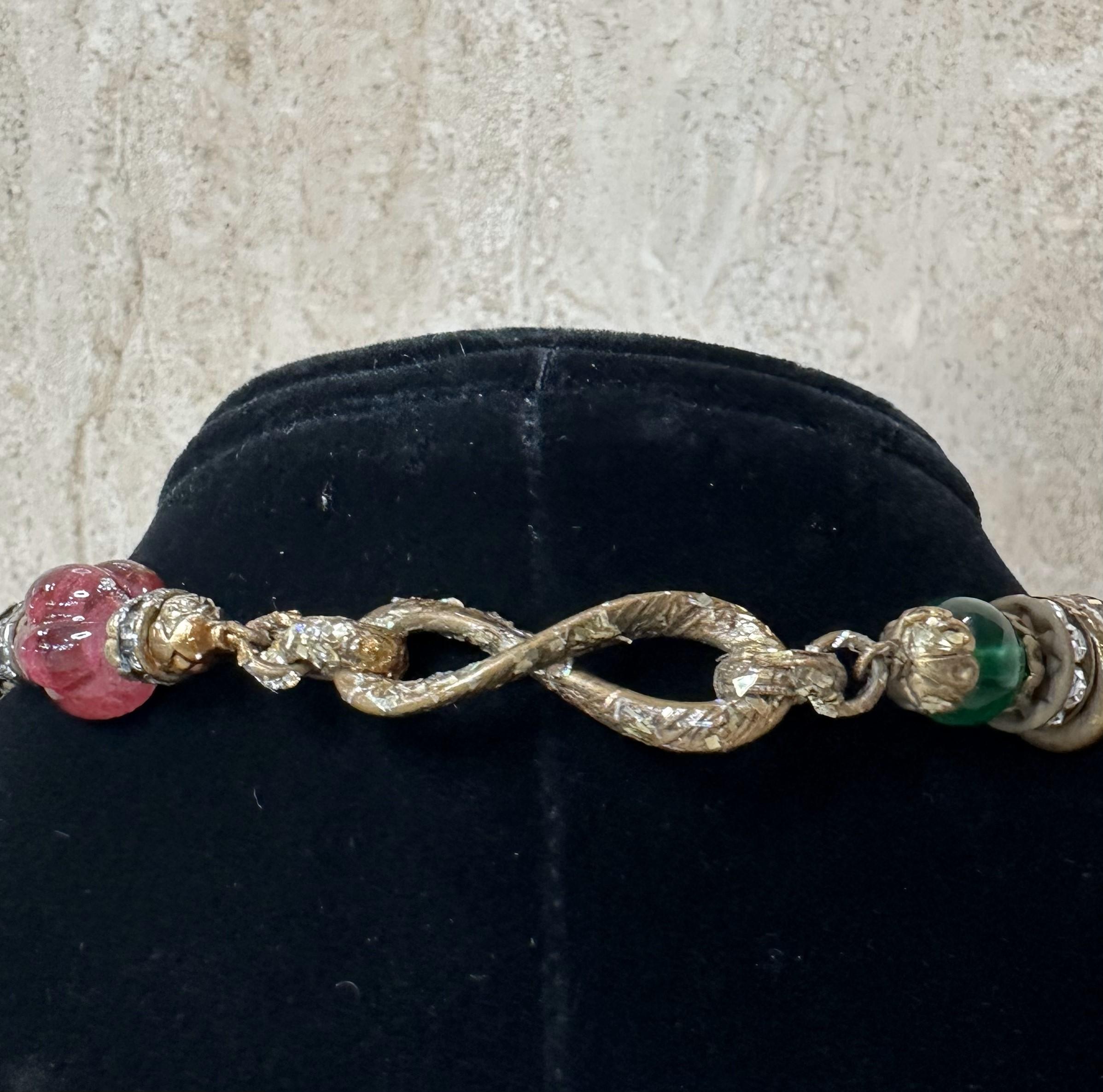 da uomo o donna Collana vintage a più fili con perline in oro, rosso e verde in vendita