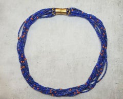 Vintage Multi Strand Lapis Lazuli Coral Torsade Necklace