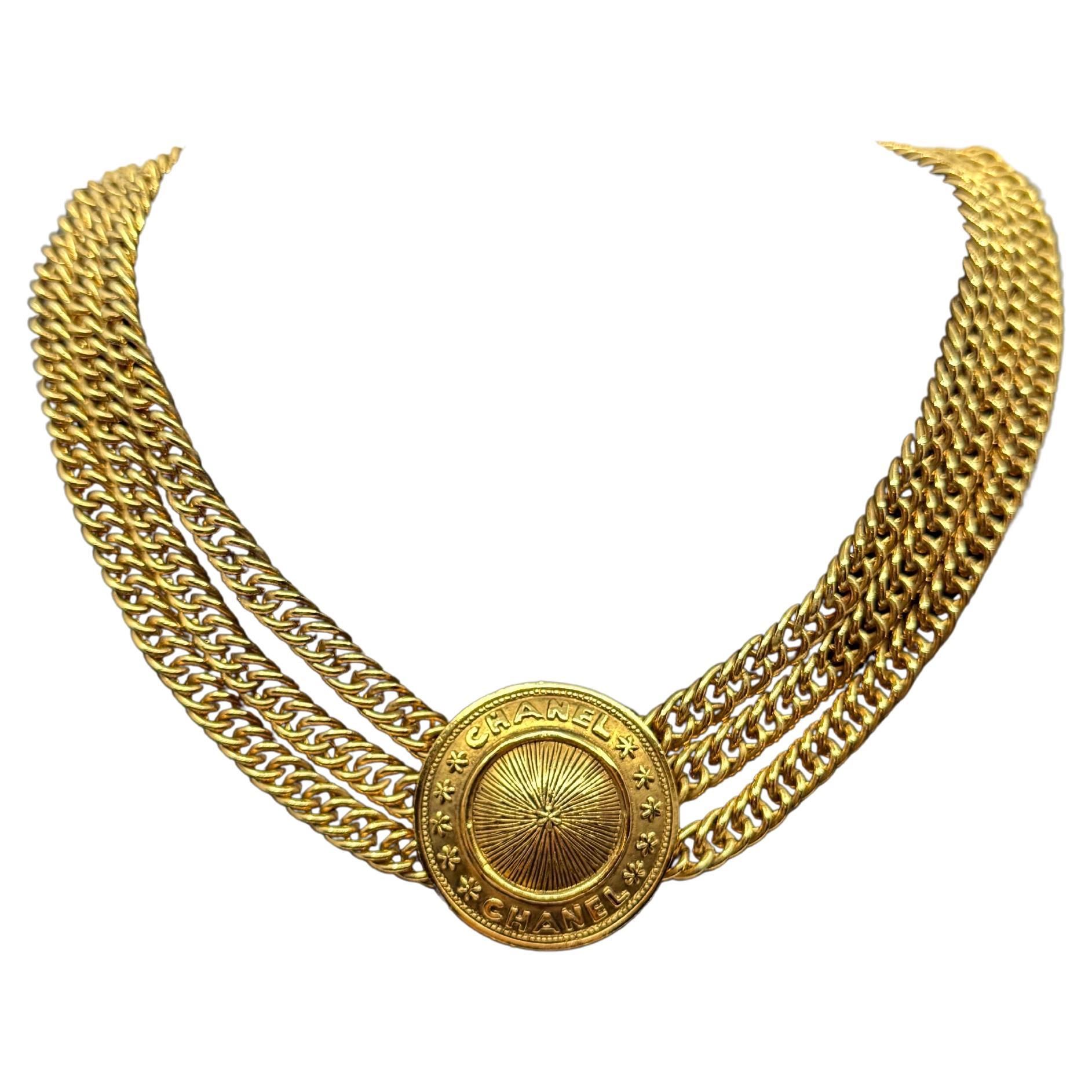 Vintage Multi Strand Medallion "CHANEL" Gold Choker Necklace