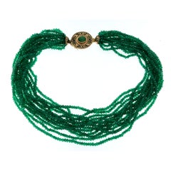 Vintage Multi-Strand Necklace Enamel Emerald Gold Clasp