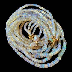 Vintage Multi-Strand Opal Bead Necklace, 14k Gold Clasp With Pearls
