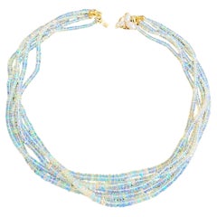 Collier vintage à plusieurs rangs de perles d'opale, fermoir en or 14 carats avec perles