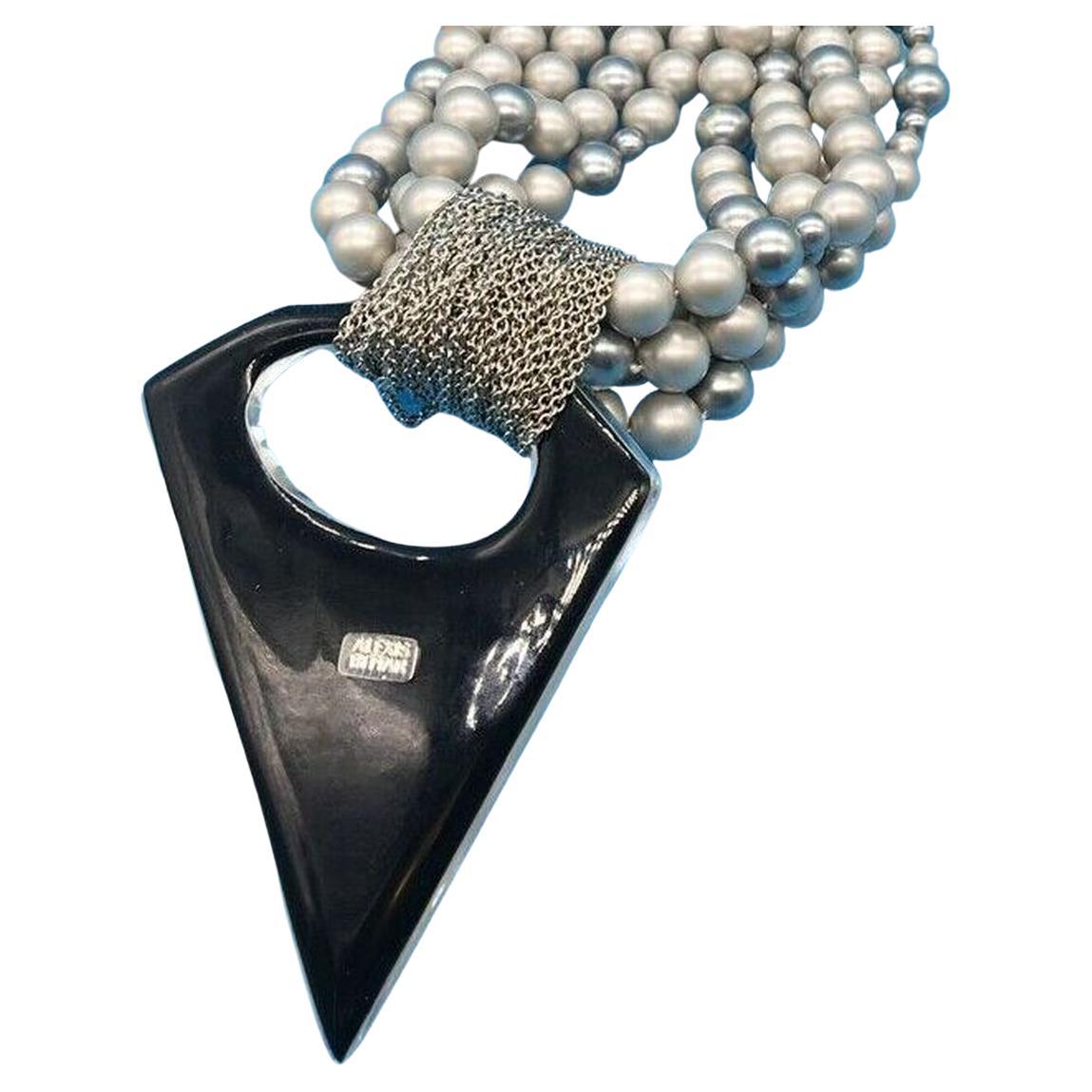 Vintage Multi Strang Perle Lucite Studded Alexis Bittar Drop Anhänger Halskette (Moderne) im Angebot