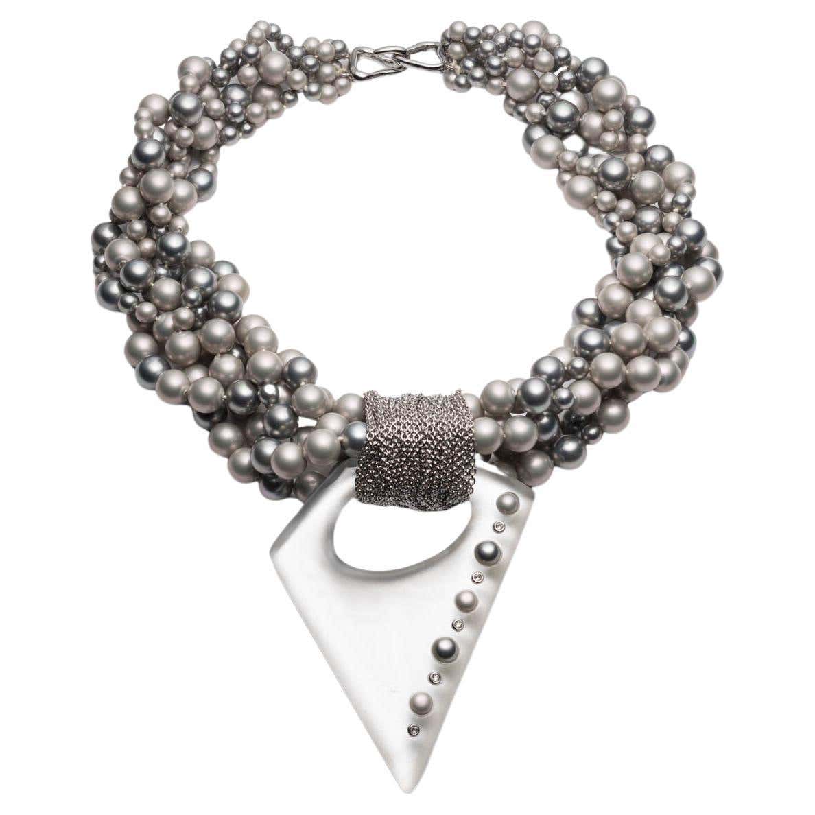 Collana Bavaglino Alexis Bittar In Lucite E Cristalli - Tre Cabochon, Argento E Oro, Nuovo Con Etichette - Foto 2