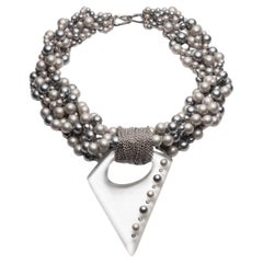 Vintage Multi Strang Perle Lucite Studded Alexis Bittar Drop Anhänger Halskette