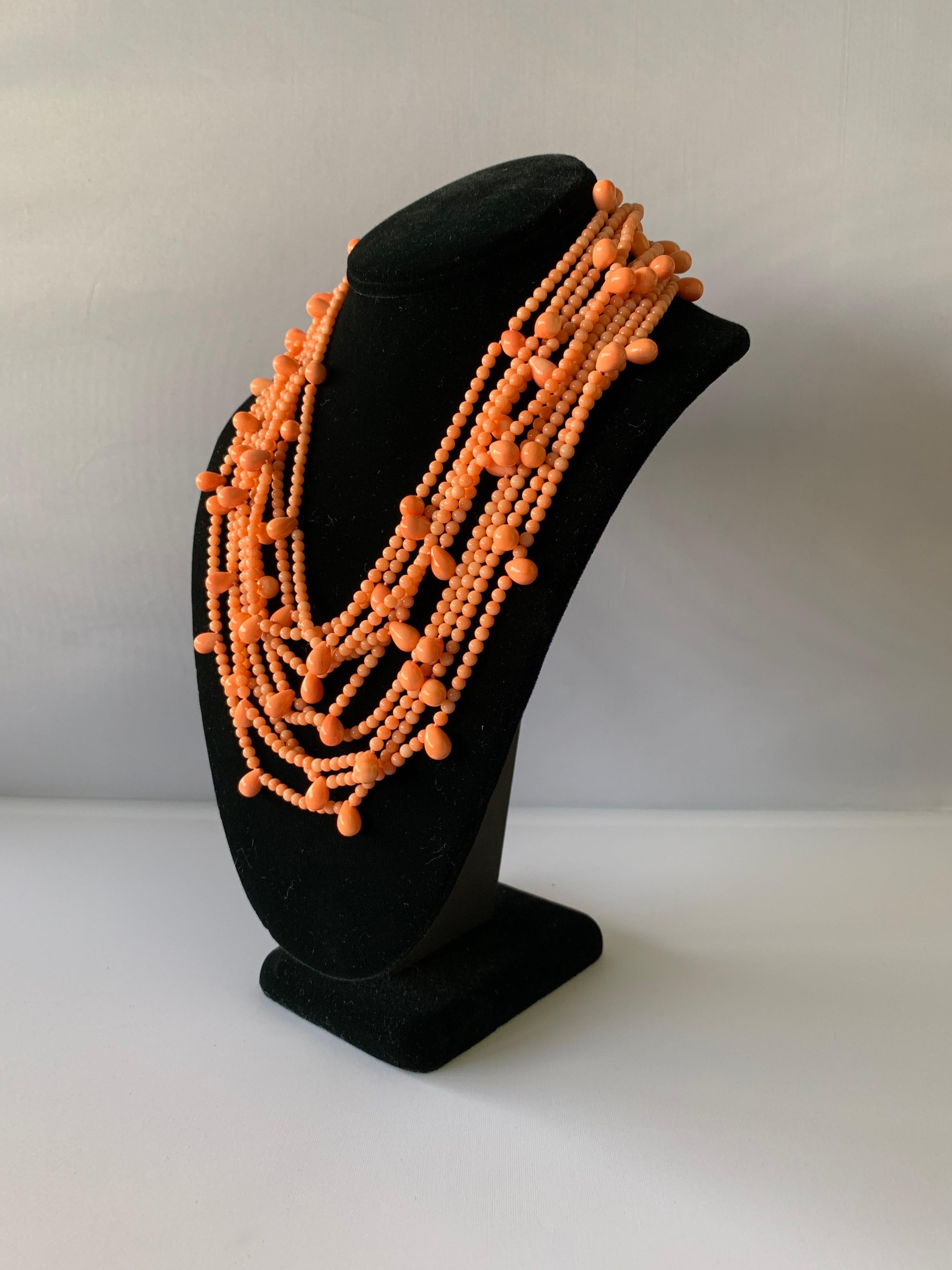 Vintage Multi-strand Pink Skin Coral Bib Necklace  In Excellent Condition In Palm Springs, CA