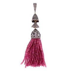 Vintage Multi Strand Tourmaline and Diamond Tassel Drop Pendant