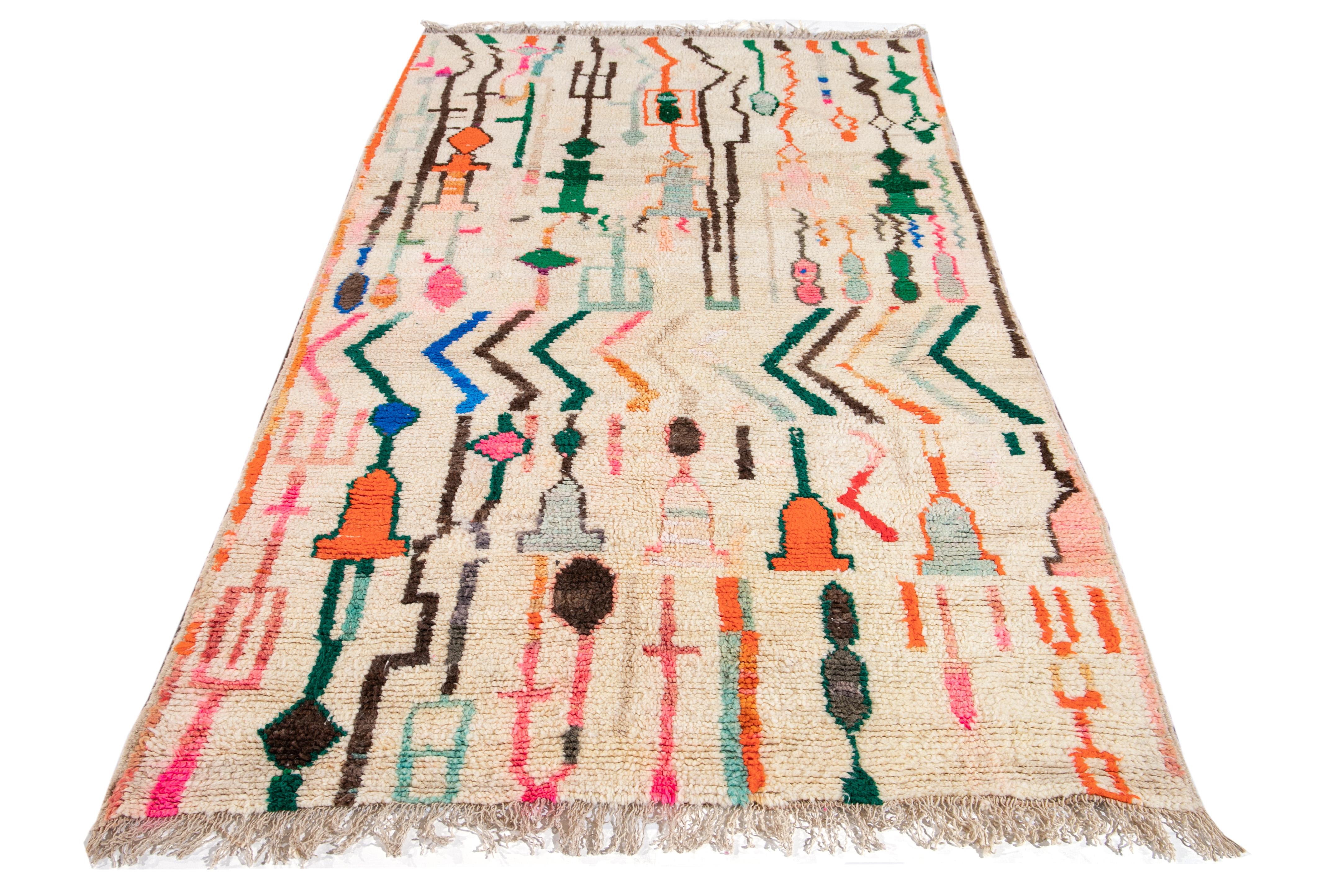 Mid-Century Modern Vintage Multi-Color Azilal Moroccan Wool Rug For Sale
