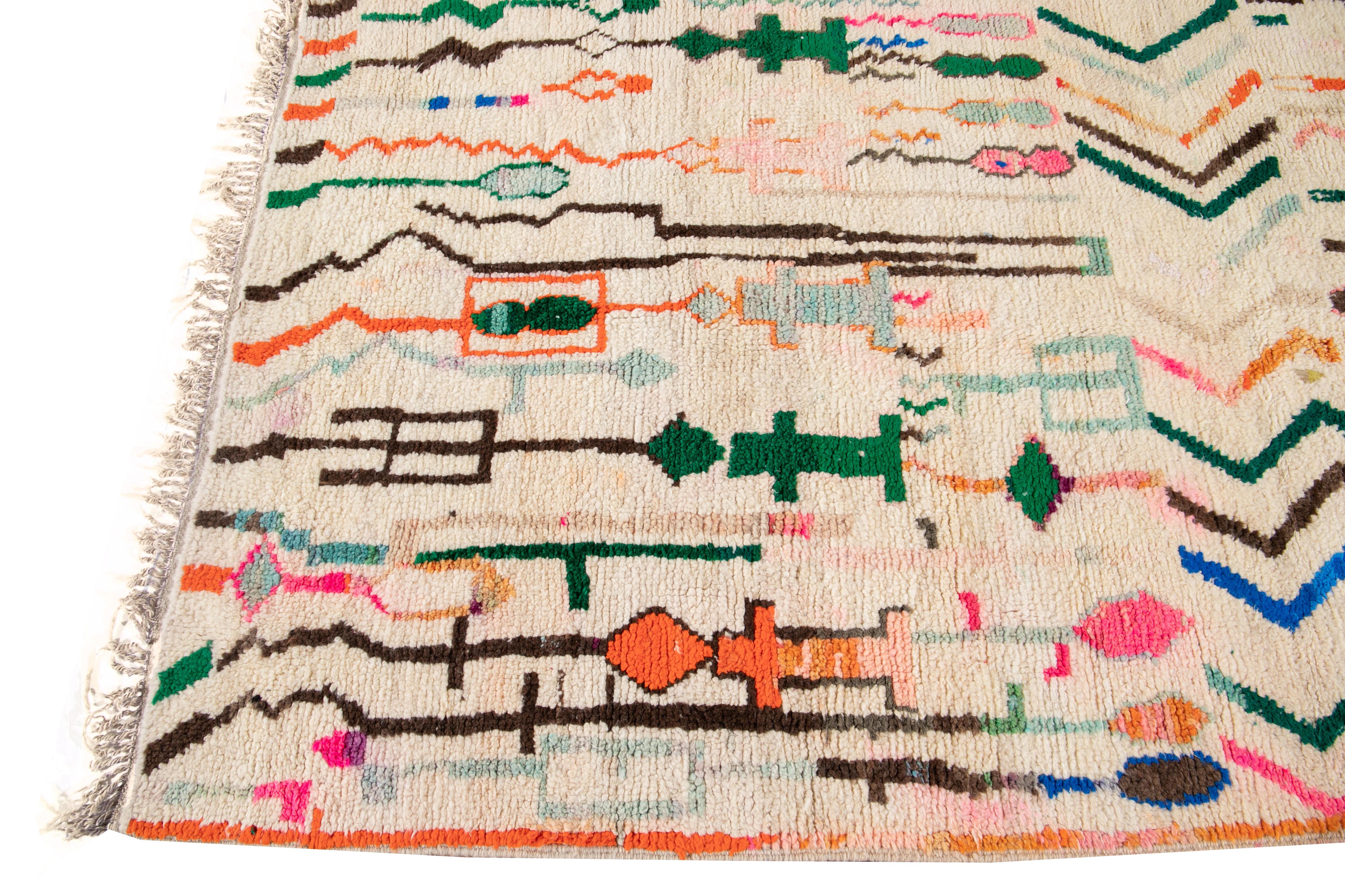 Hand-Knotted Vintage Multi-Color Azilal Moroccan Wool Rug For Sale