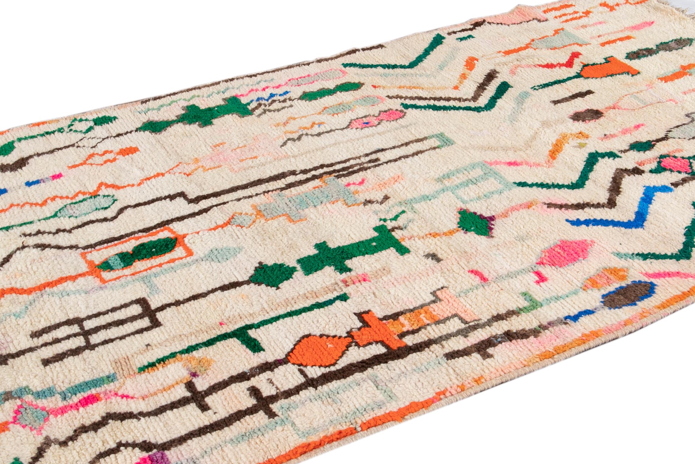 20th Century Vintage Multi-Color Azilal Moroccan Wool Rug For Sale