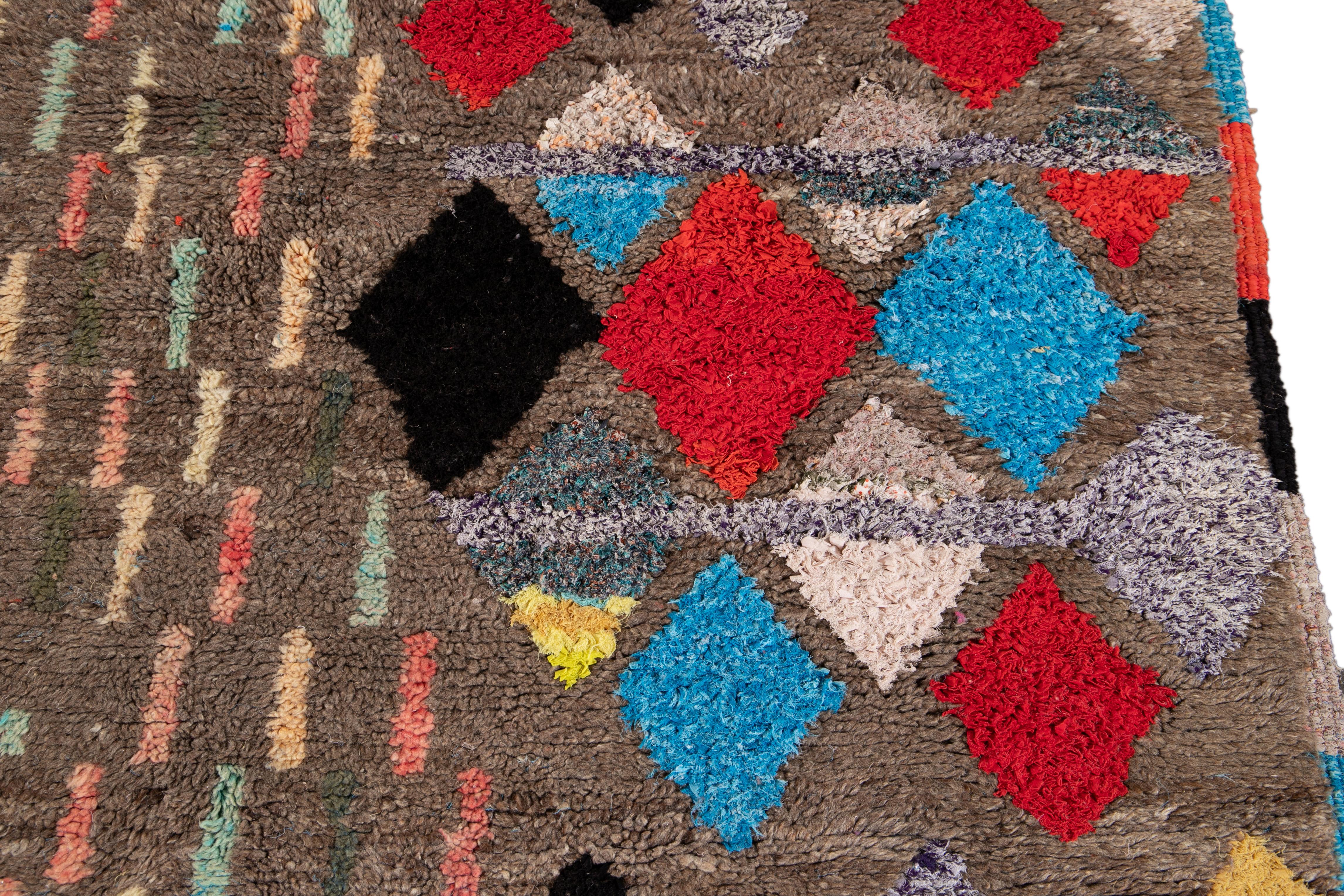 Vintage Multi-Color Boujad Moroccan Handmade Wool Rug For Sale 5