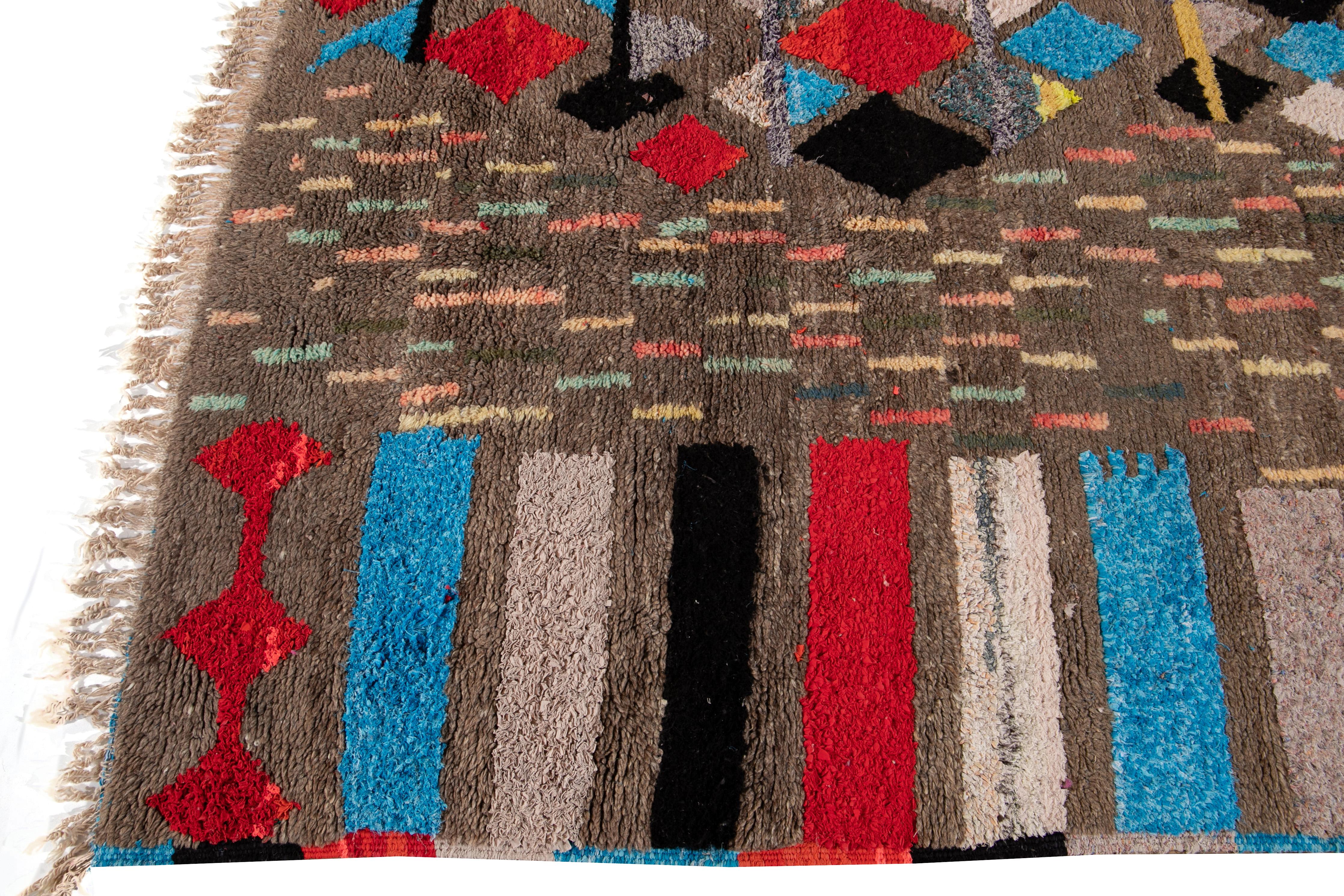 Hand-Knotted Vintage Multi-Color Boujad Moroccan Handmade Wool Rug For Sale