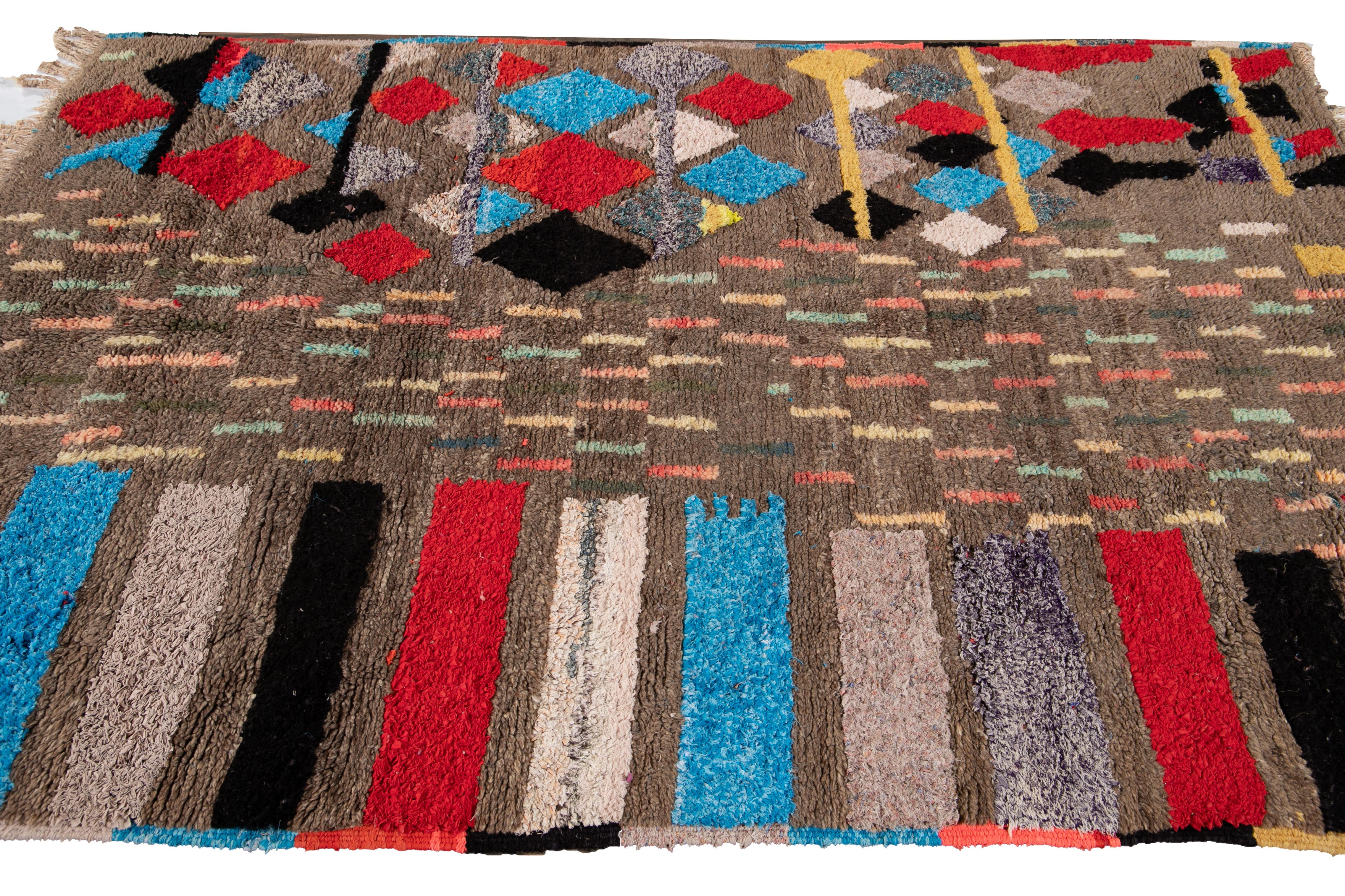20th Century Vintage Multi-Color Boujad Moroccan Handmade Wool Rug For Sale