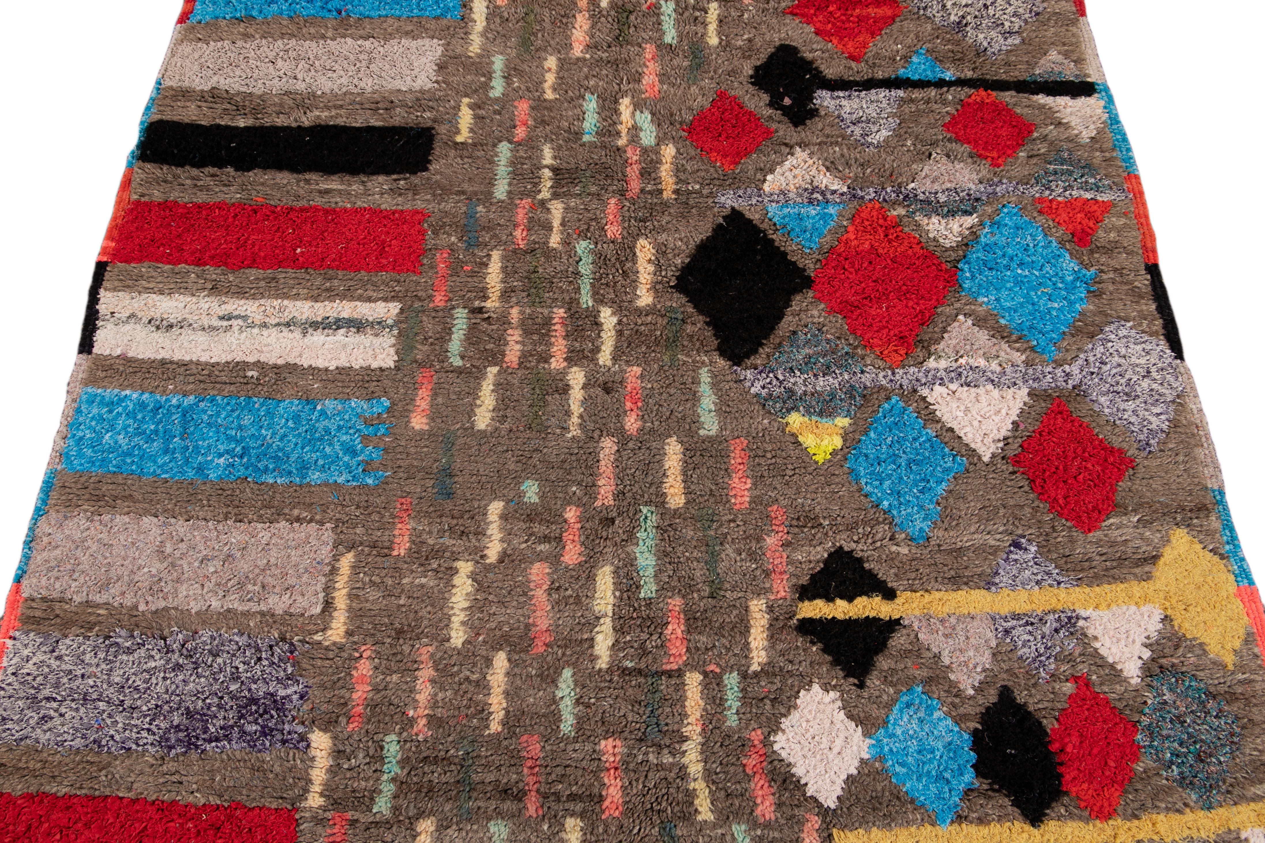 Vintage Multi-Color Boujad Moroccan Handmade Wool Rug For Sale 2