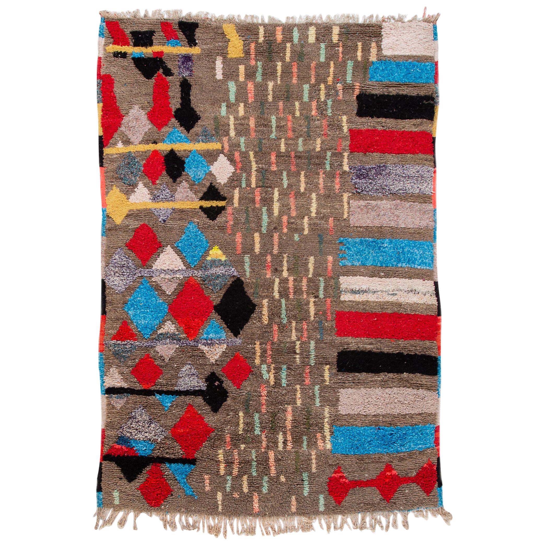 Vintage Multi-Color Boujad Moroccan Handmade Wool Rug For Sale