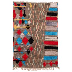 Marokkanischer Boujad-Teppich aus handgefertigter Wolle, mehrfarbiger Boujad