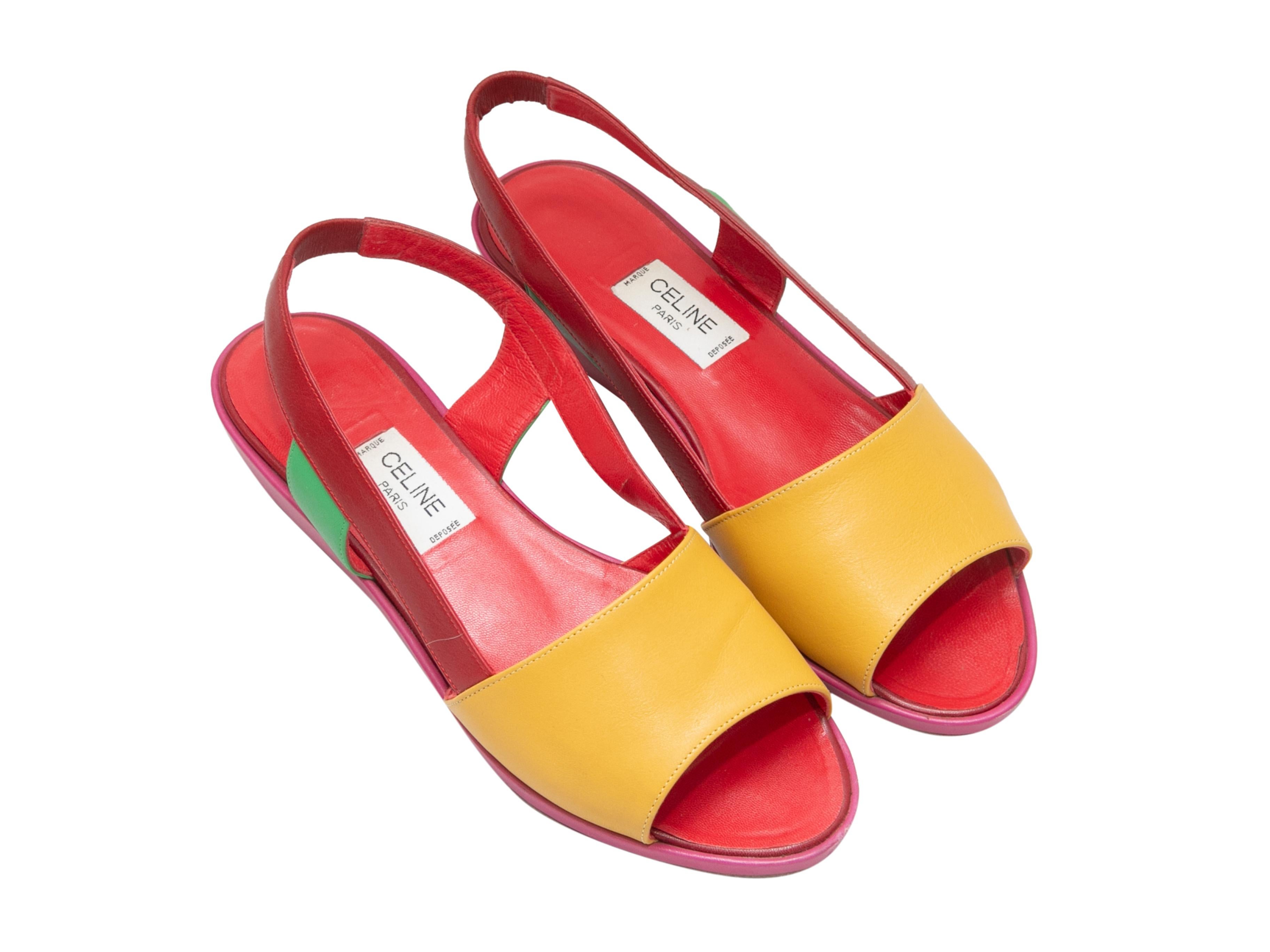 Vintage multicolor leather slingback sandals by Celine. Platform heels. 0.25