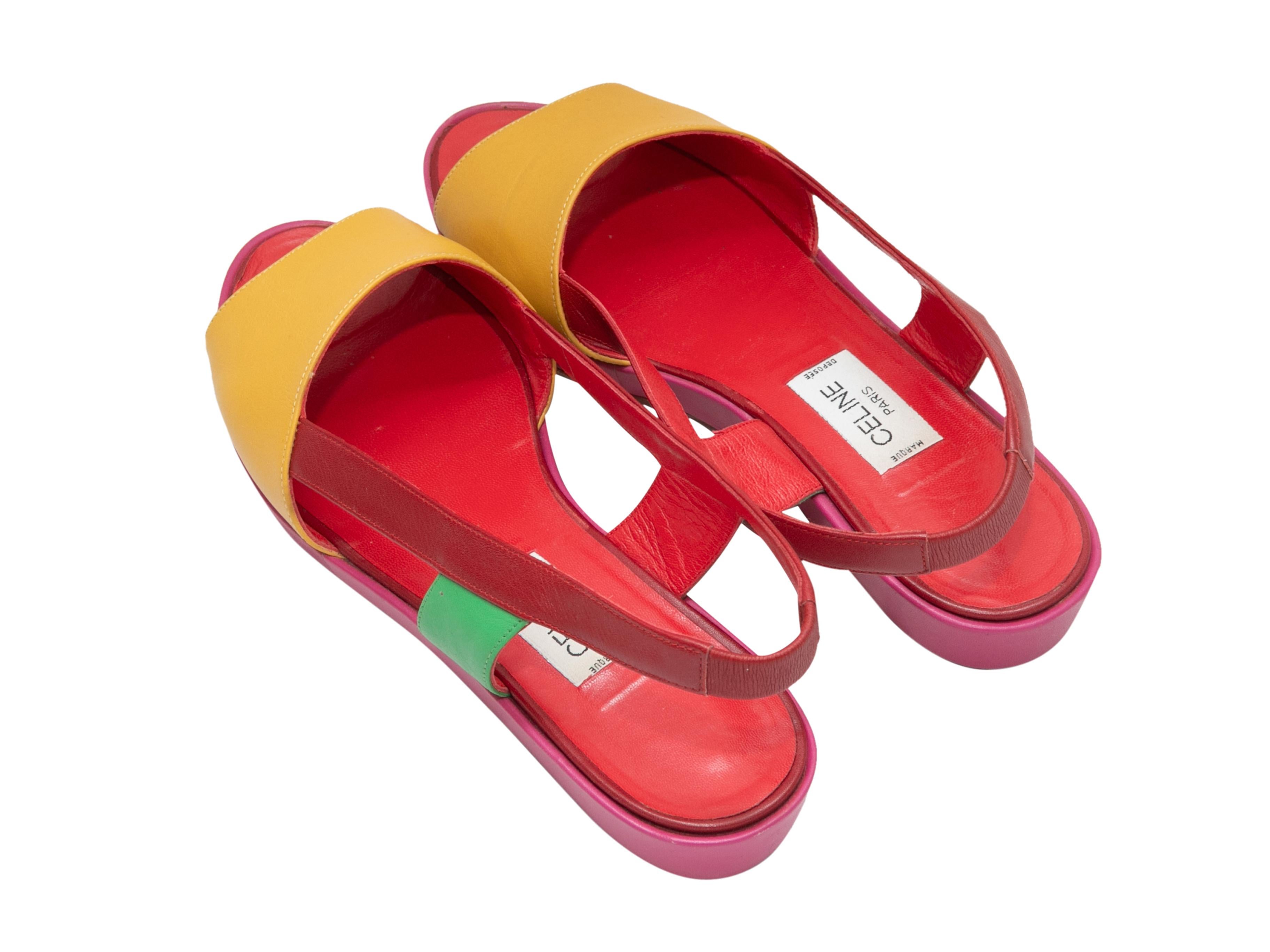 Vintage Multicolor Celine Leather Slingback Sandals Size 38.5 In Good Condition In New York, NY