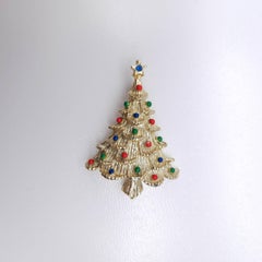 Vintage Multicolor Christmas Tree Brooch by Gerrys, in Gold