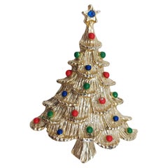 Vintage Multicolor Christmas Tree Brooch by Gerrys, in Gold