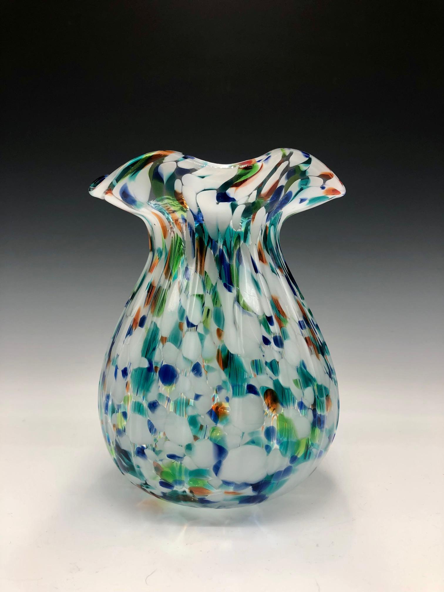 Modern Vintage Multicolor Murano Style Confetti Swirl Art Glass Vase For Sale