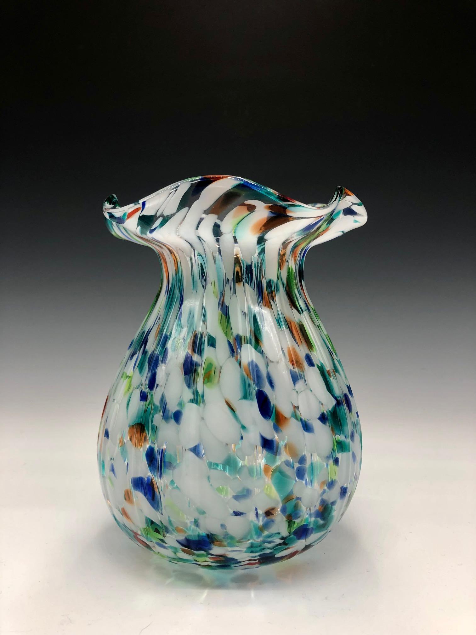 Modern Vintage Multicolor Murano Style Confetti Swirl Art Glass Vase For Sale